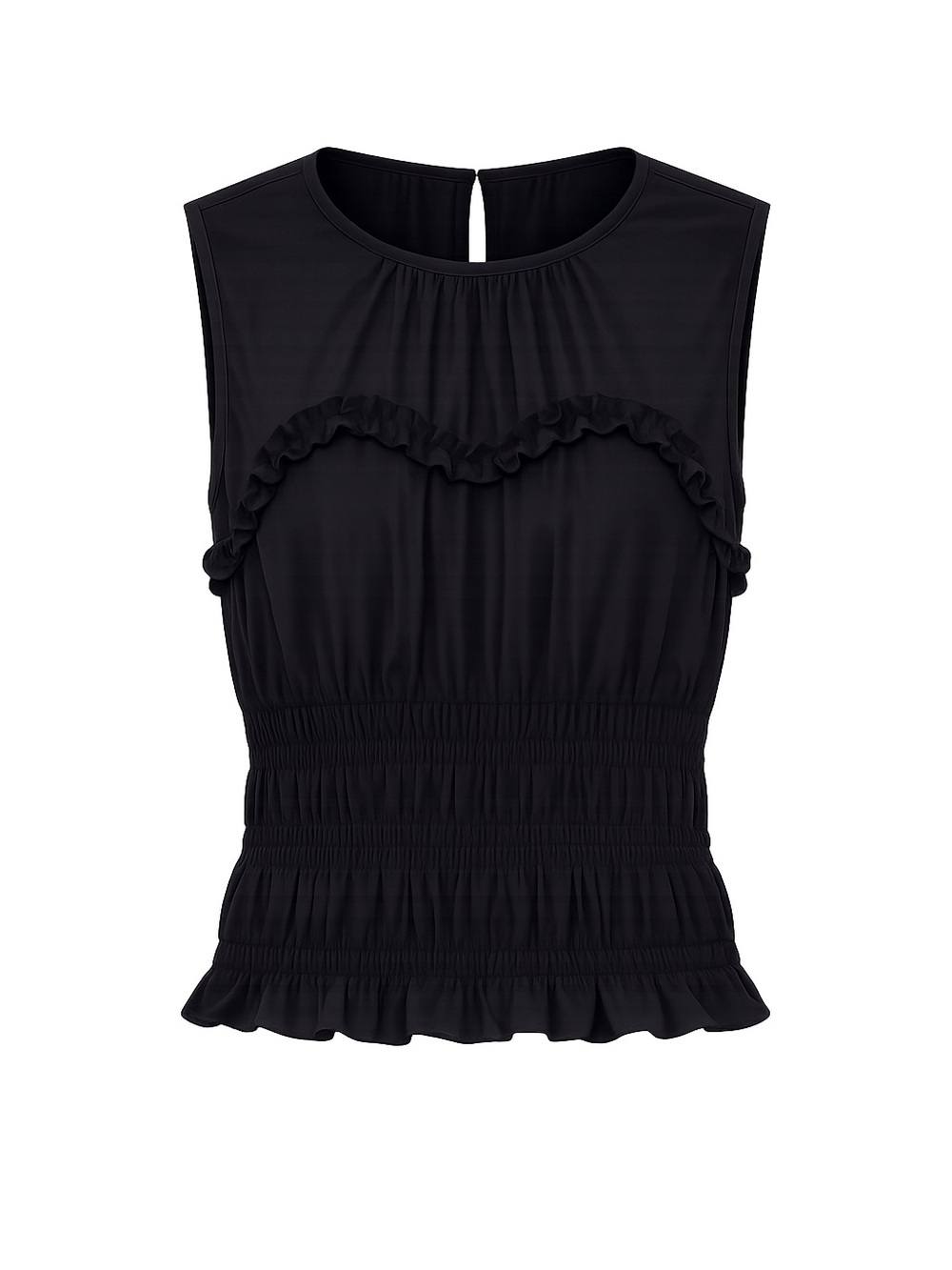 Loft black smocked waist top, large